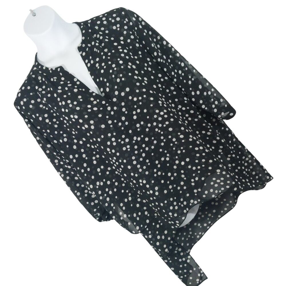 NWOT! CHICO'S! BLACK CHIFFON W/RANDOM POLKA DOTS TUNIC STYLE BLOUSE, TOP! SZ XXL